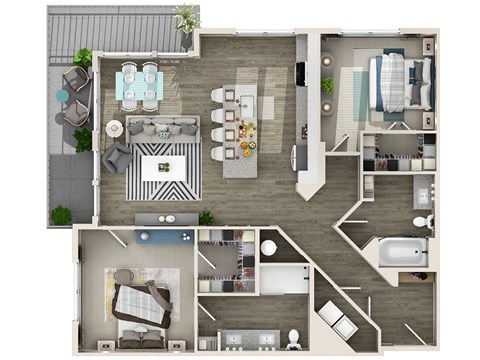 Floor plan for 2 beds, 2 baths, 1176 sqft